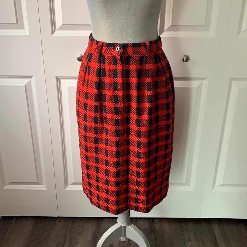 Black and Red Buffalo Plaid midi skirt